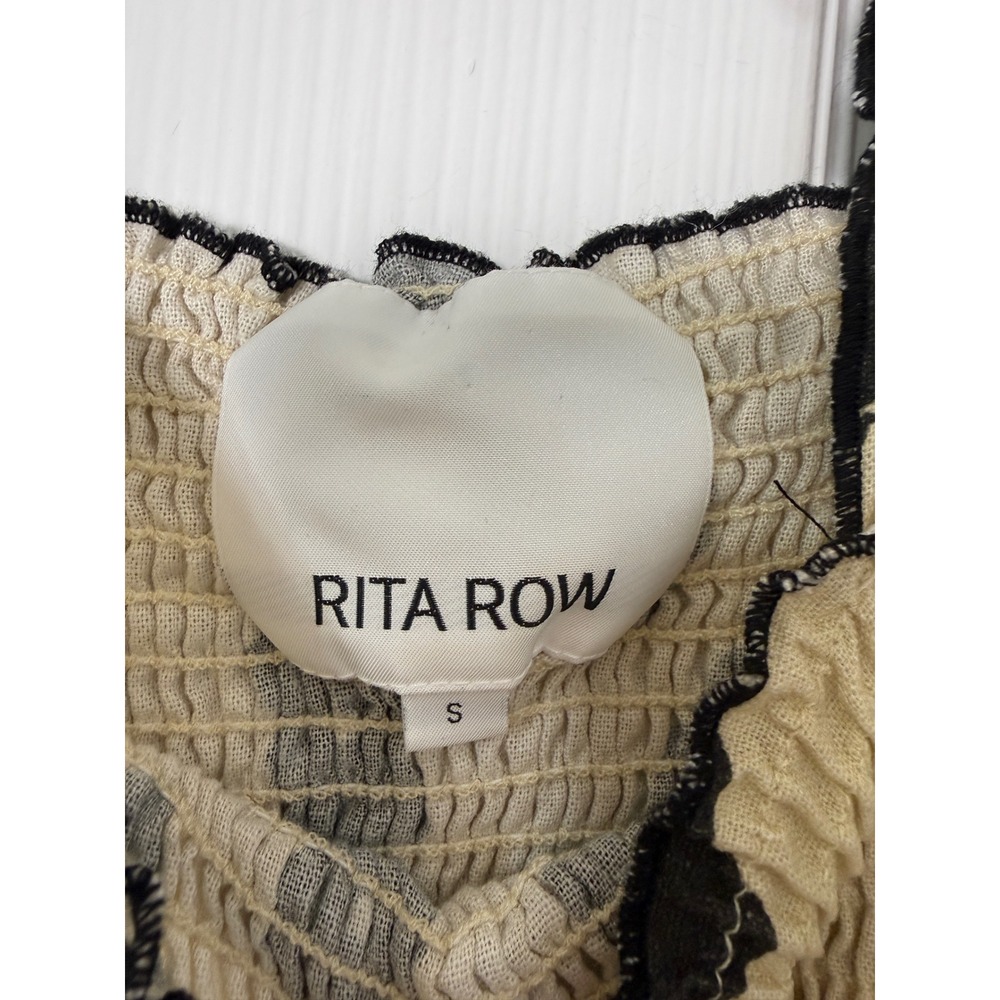 Rita Row Katherine Tank Top Smocked Size Sm Cream Black Excellent Linen Blend - Picture 3 of 7